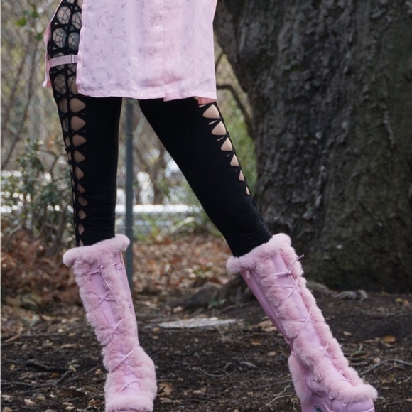Pink Platform Lace-Up Boots - Picture 4 of 4